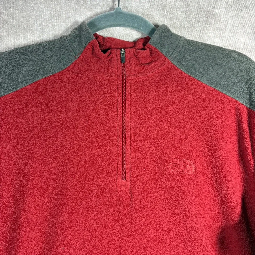 The North Face Fleece Sweater Men M Red TKA 100 1/4 Zip Pullover Two Tone Hiking